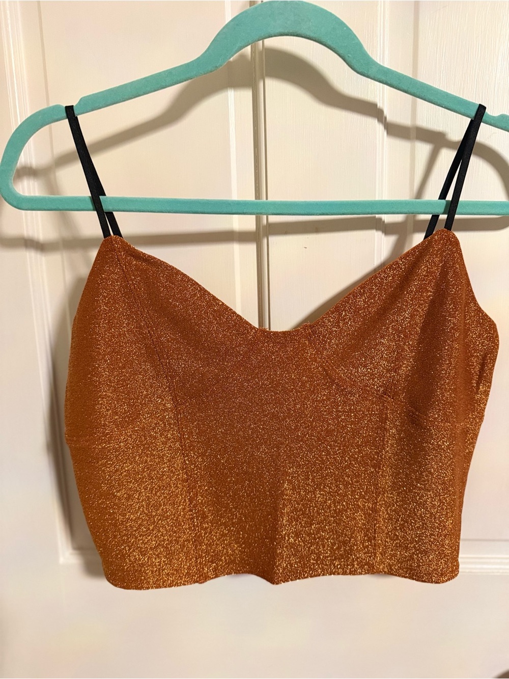 Tulip B Shimmery Orange Cami Crop Top with Black Straps